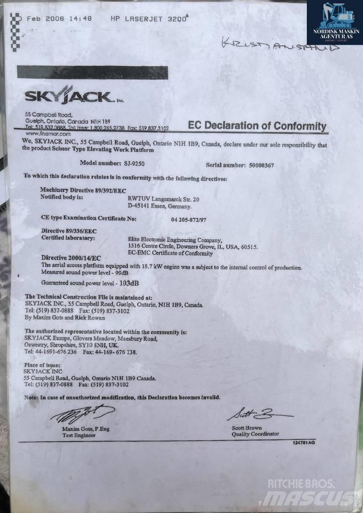 SkyJack 9250 Šķerveida pacēlāji