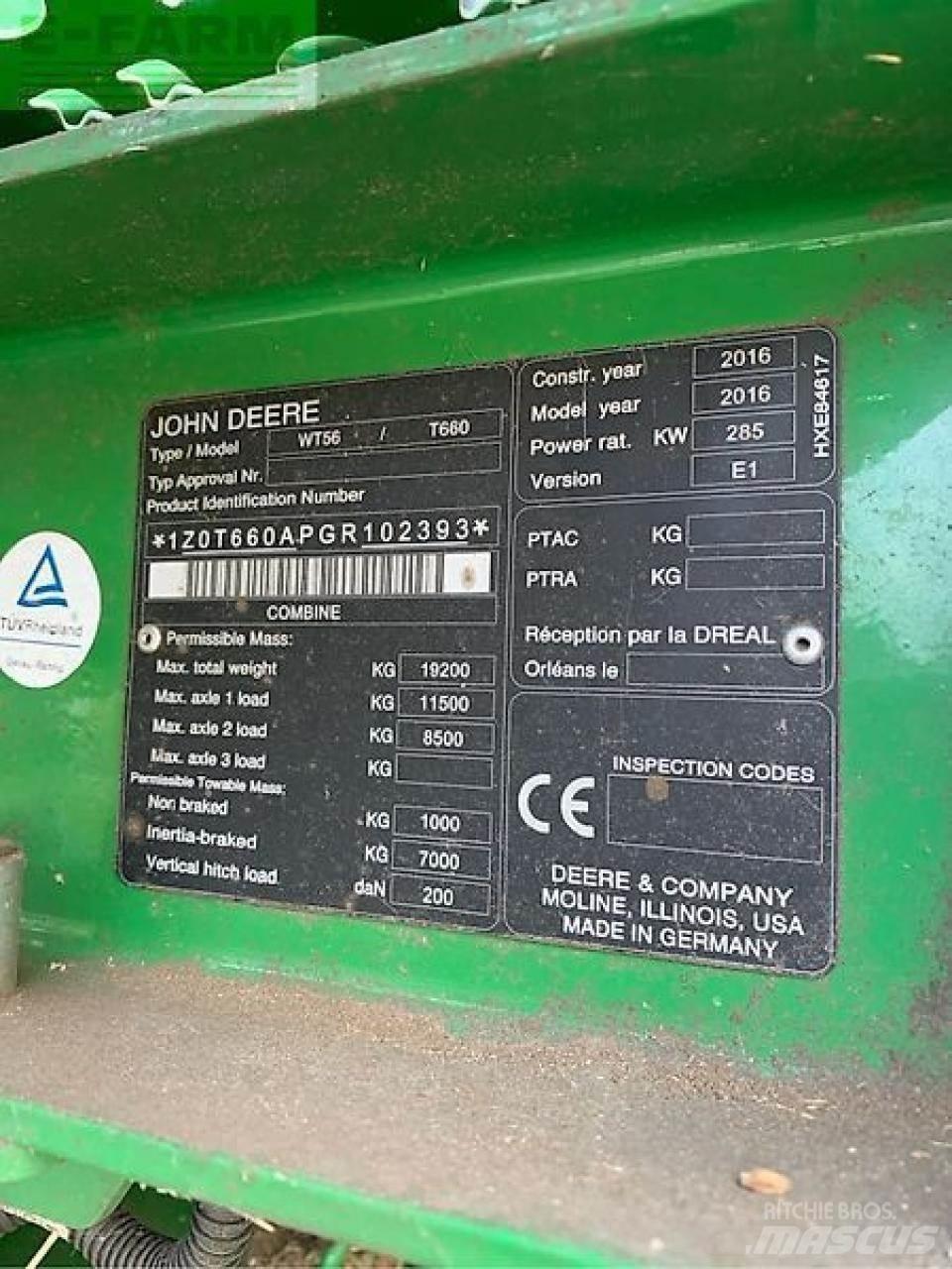 John Deere t660 Ražas novākšanas kombaini