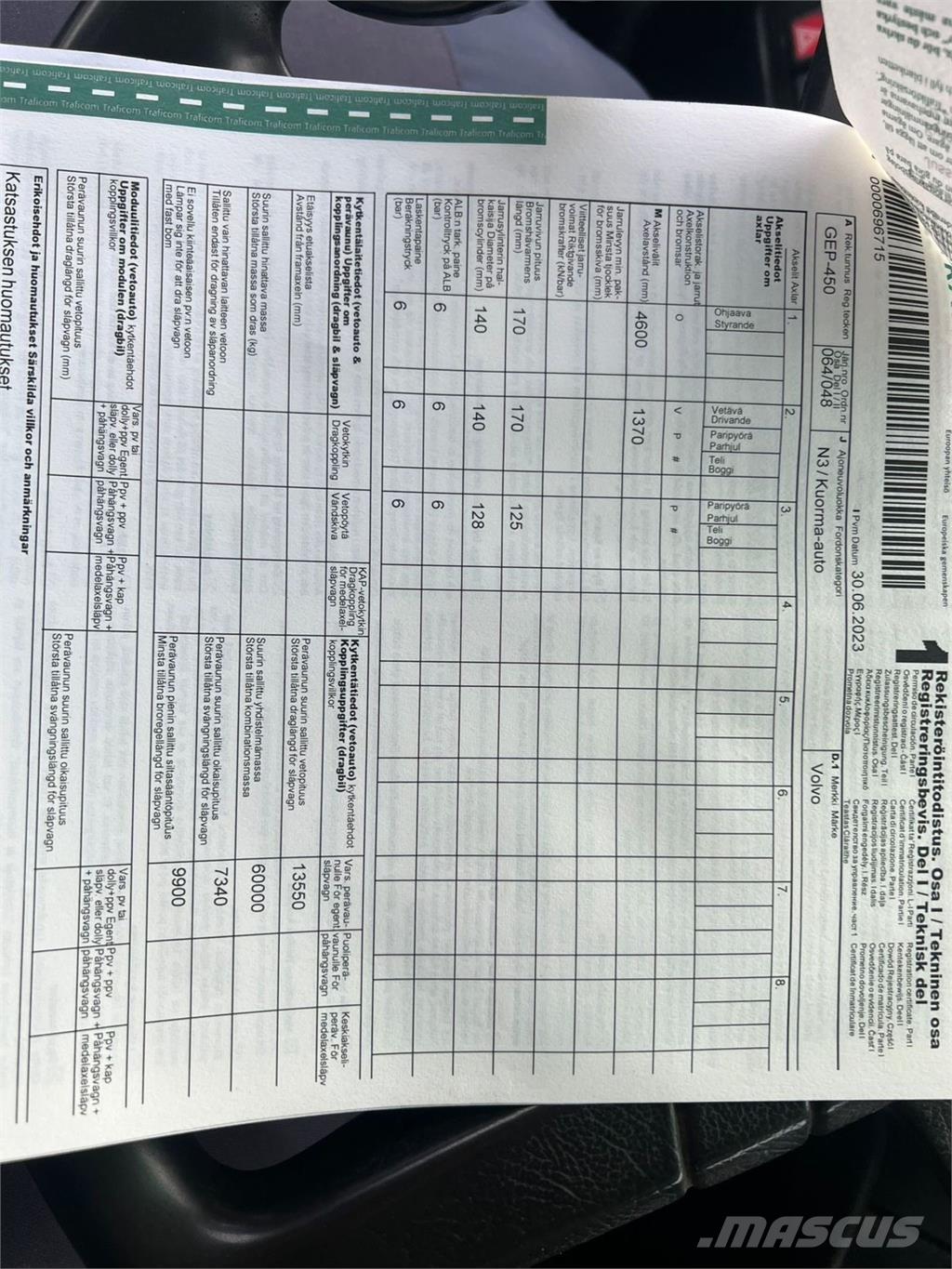 Volvo FH12 6X2 Kabeļu pacēlājs nomontējamām kravas mašīnām