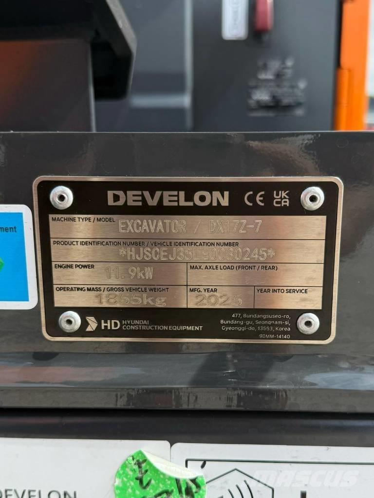 Develon DX 17 Z-7 Mini ekskavatori < 7 t