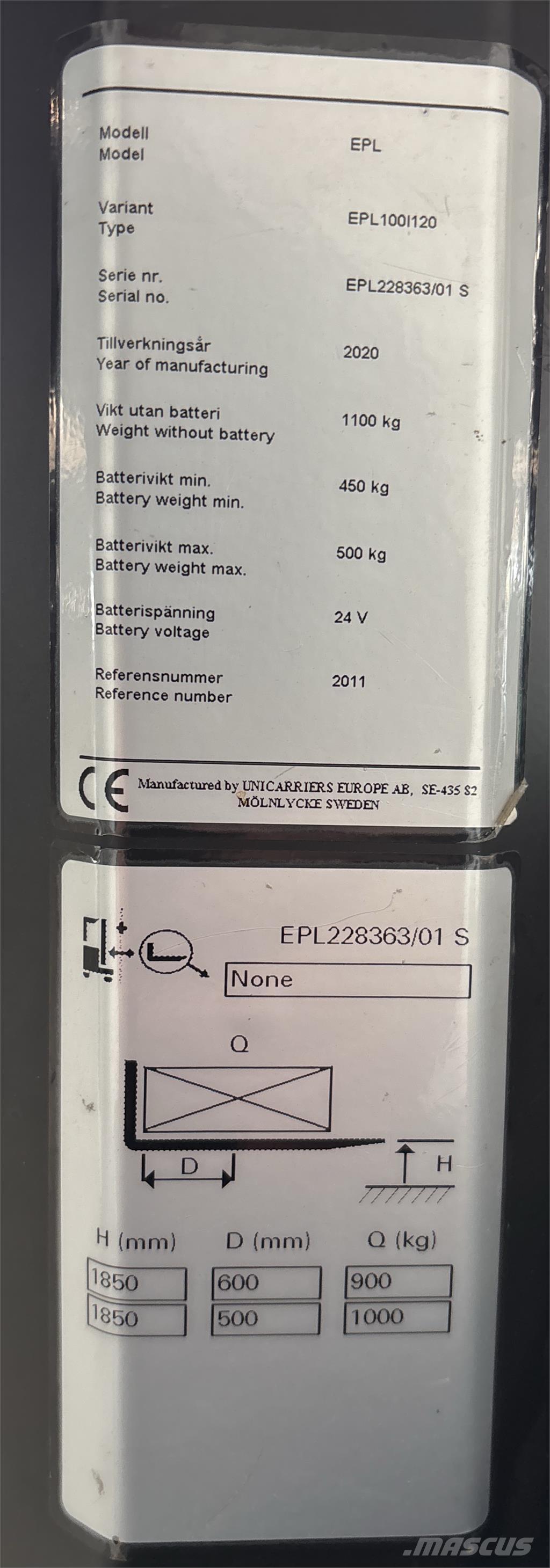 UniCarriers EPL100 Pasūtījumu savācējs mazam augstumam