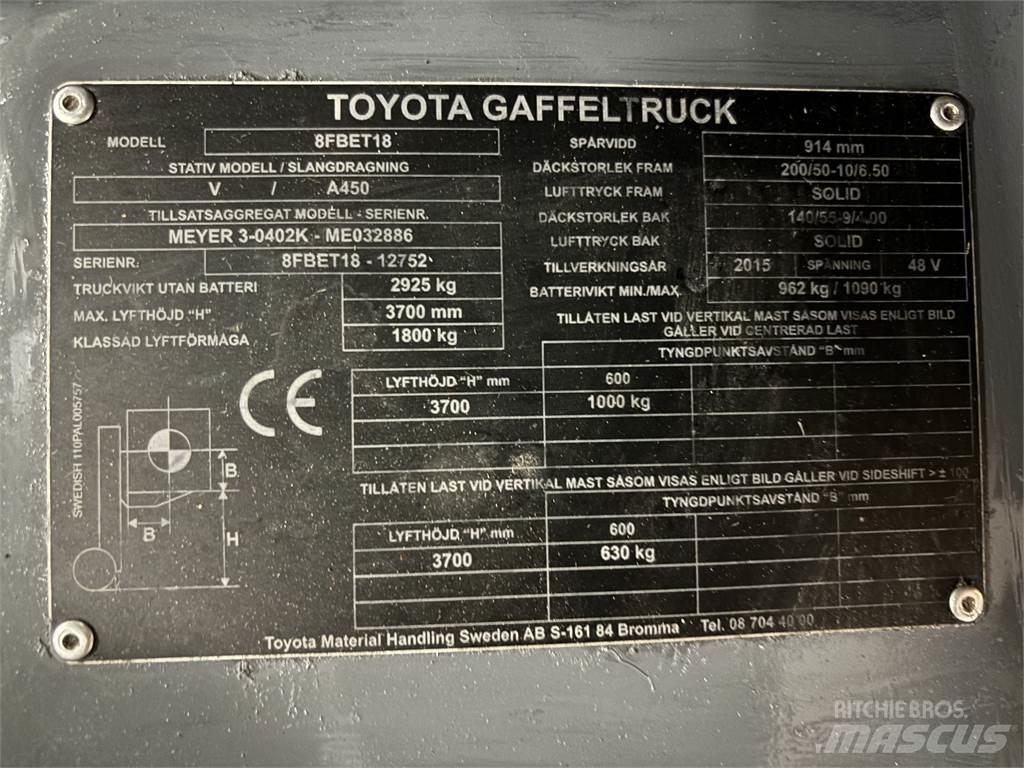 Toyota 8FBET18 Elektriskie iekrāvēji