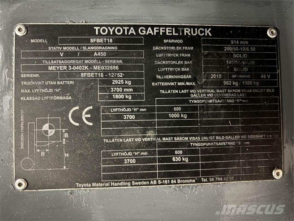 Toyota 8FBET18 Elektriskie iekrāvēji