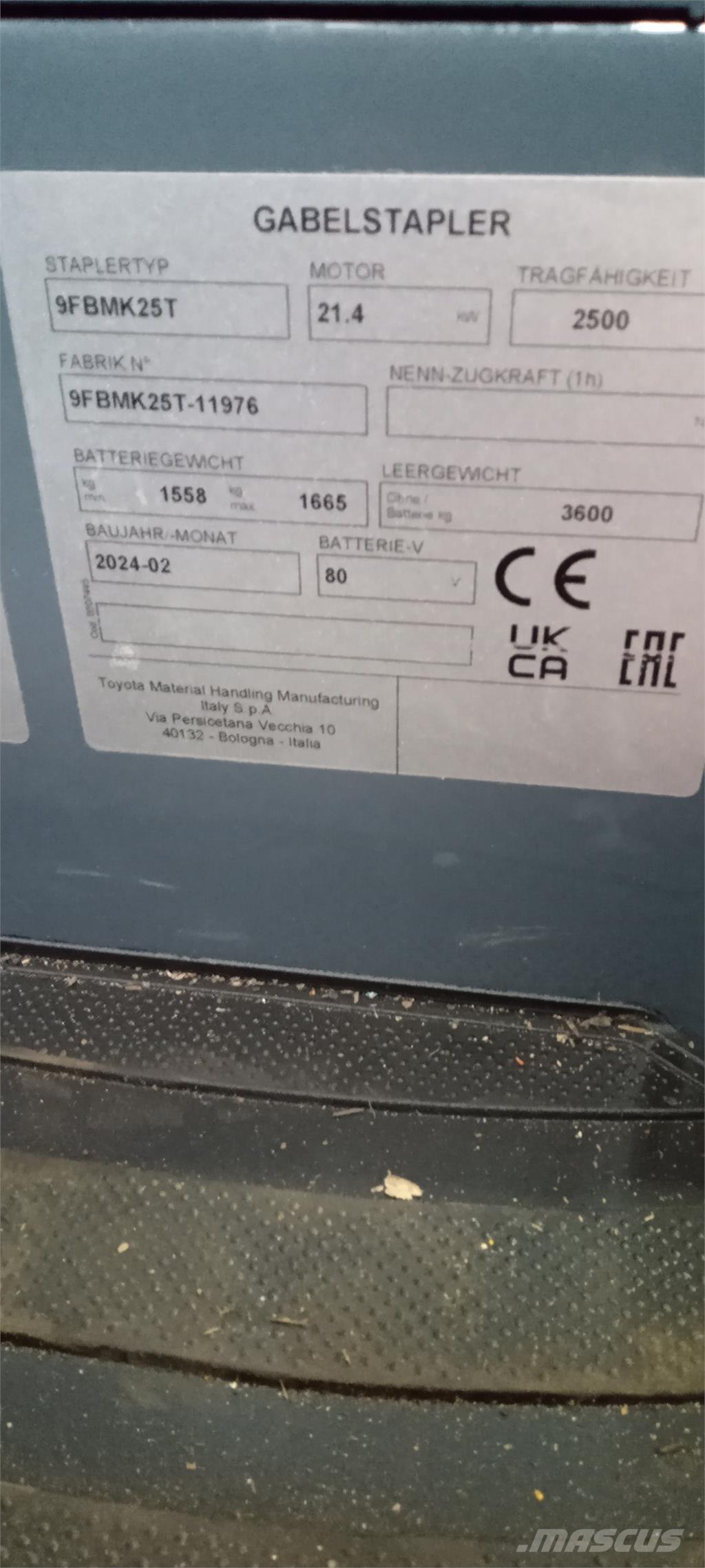 Toyota 9FBMK25T Elektriskie iekrāvēji