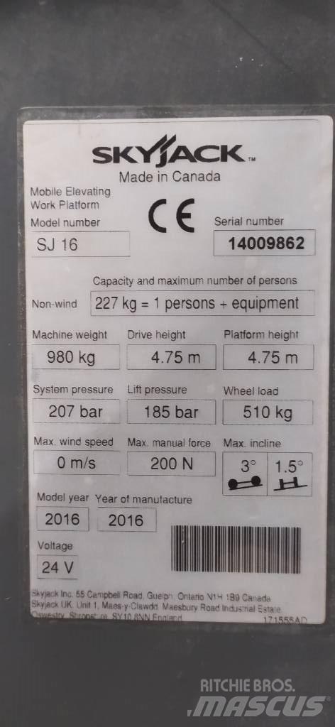 SkyJack SJ 16 Vertikālie pacēlāji