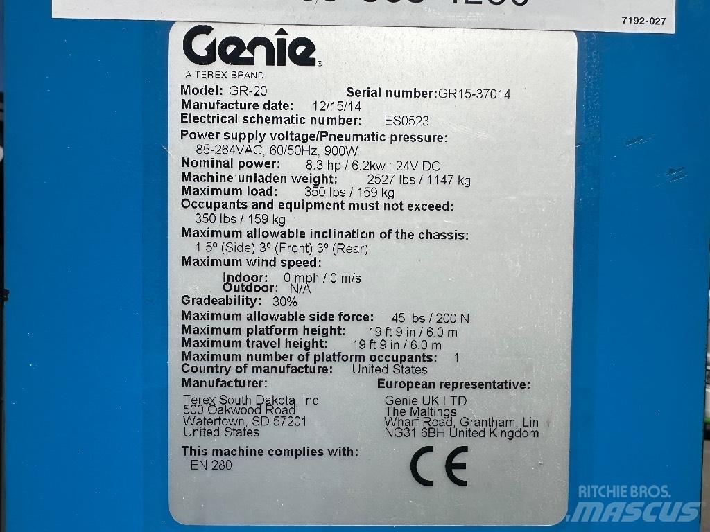 Genie GR 20 Vertikālie pacēlāji