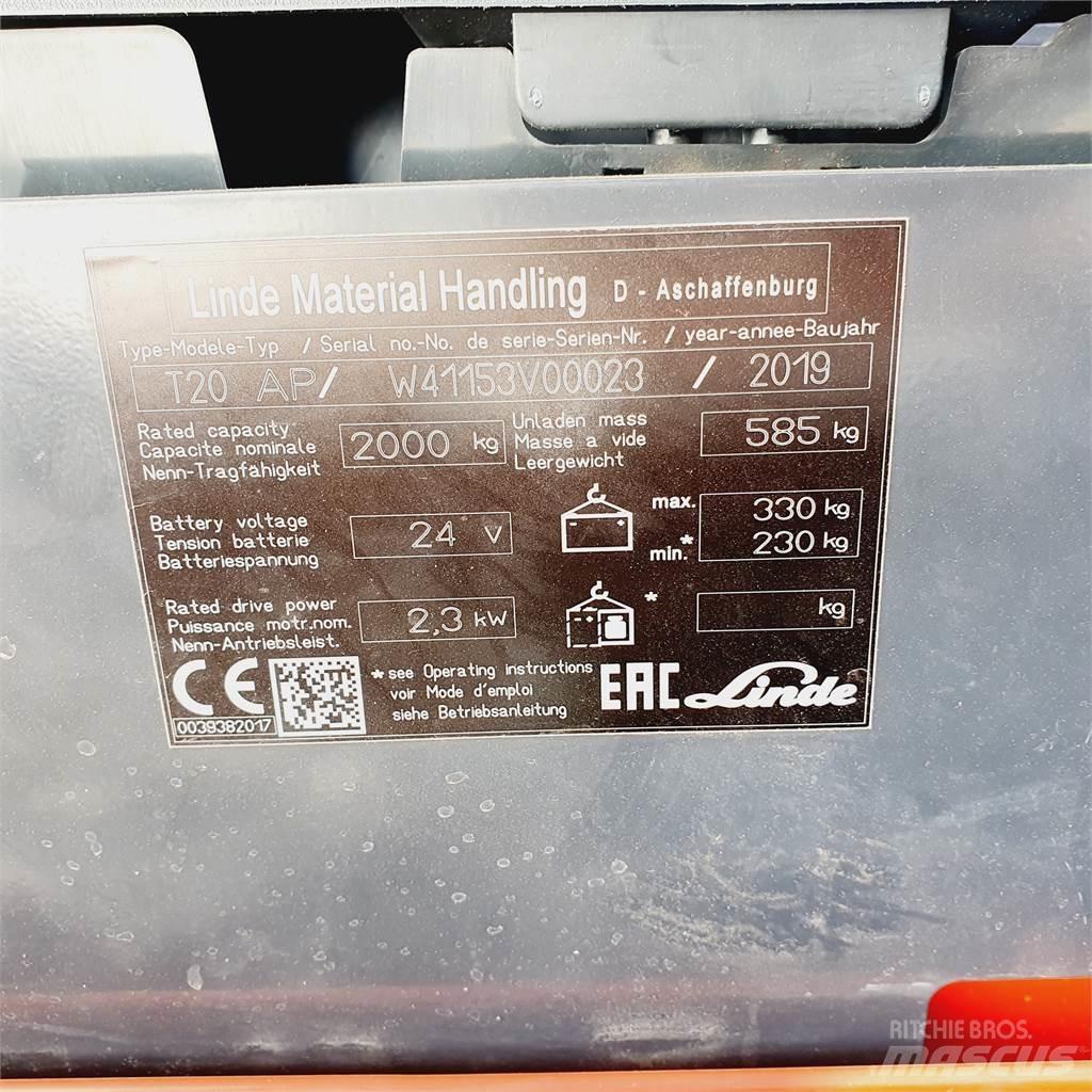 Linde T20AP Narrow Zemie palešu pacēlāji