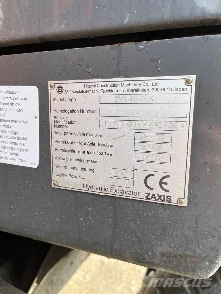 Hitachi ZX140W-3 Ekskavatori uz riteņiem
