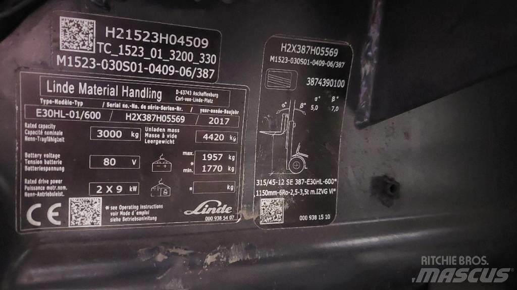 Linde E 30HL-01/600 Elektriskie iekrāvēji