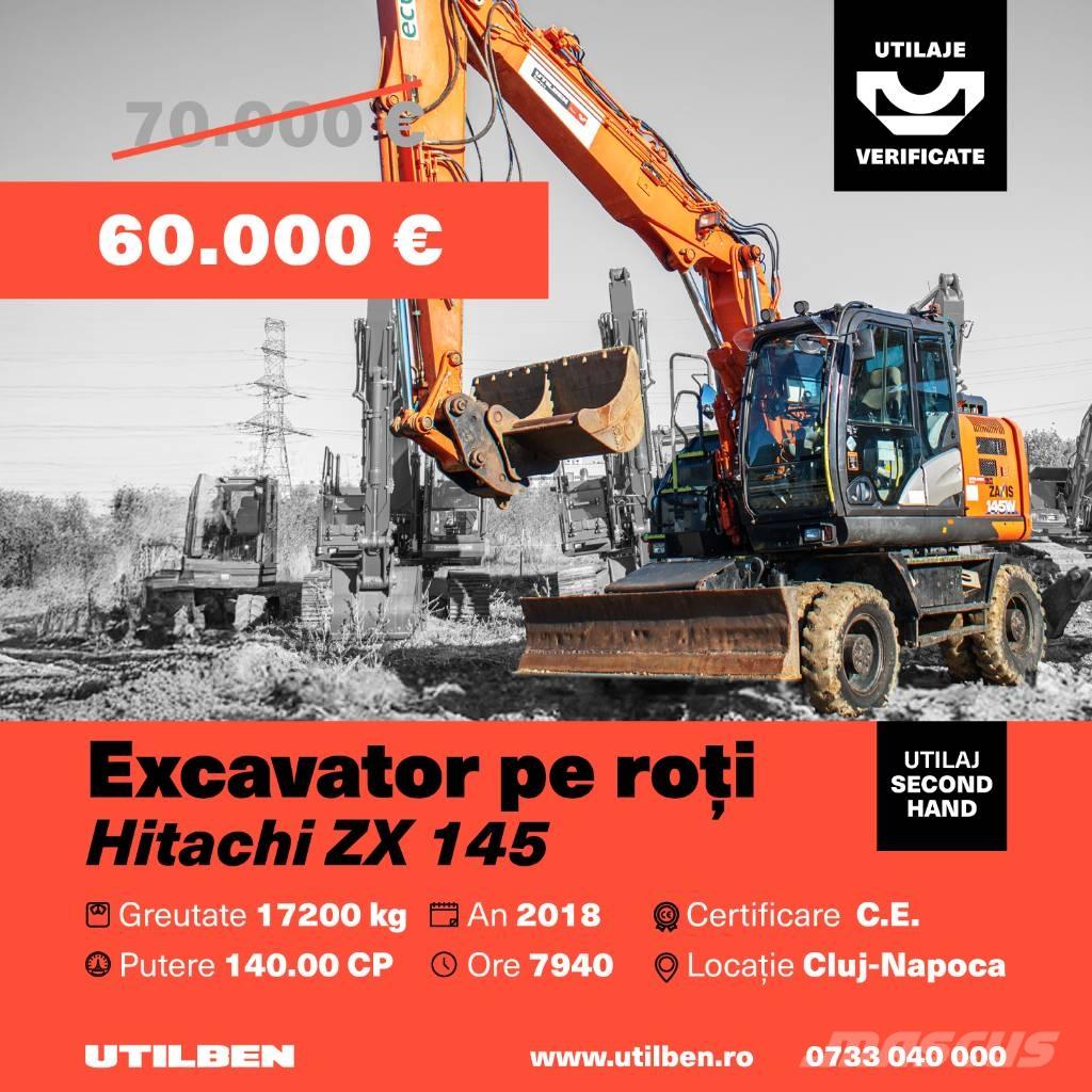  Hitach ZX 145 Ekskavatori uz riteņiem