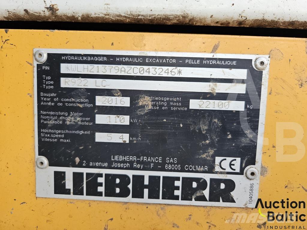 Liebherr R922 LC Kāpurķēžu ekskavatori