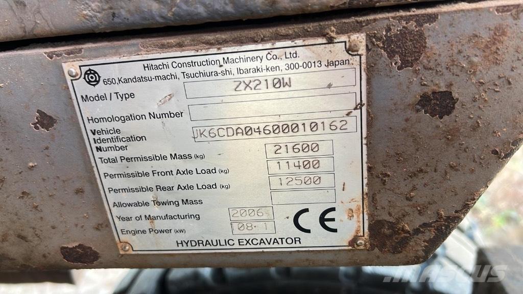 Hitachi ZX 210 W Ekskavatori uz riteņiem