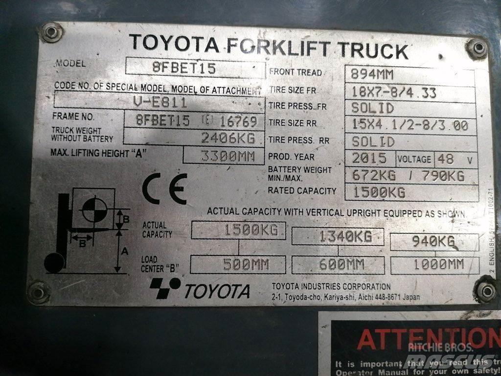 Toyota 8FBET15 Elektriskie iekrāvēji