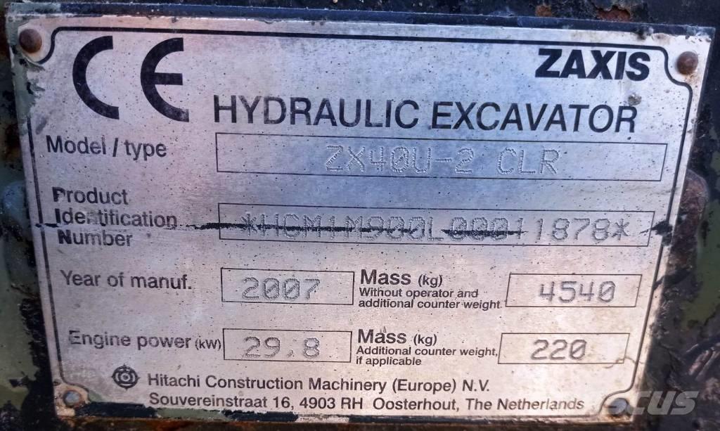 Hitachi ZX 40 U-2 Mini ekskavatori < 7 t