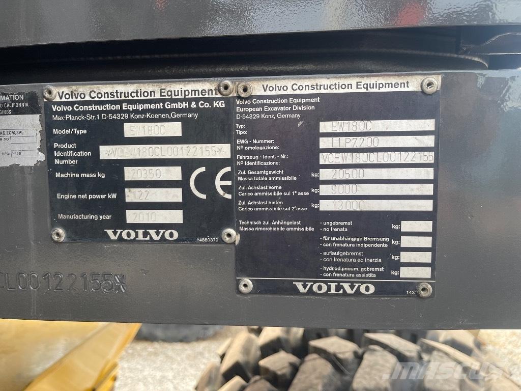Volvo EW 180 C Ekskavatori uz riteņiem