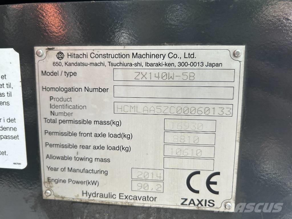 Hitachi ZX140W-5B Ekskavatori uz riteņiem