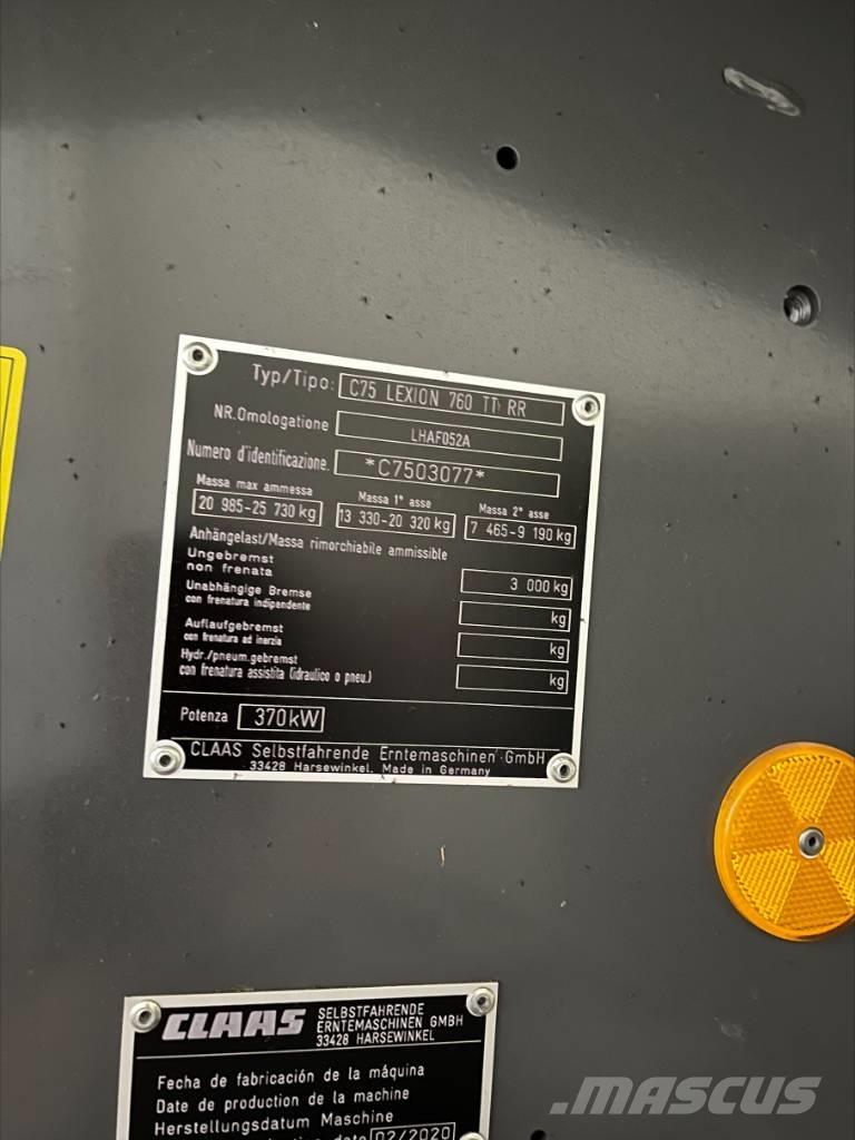 CLAAS Lexion 760 TT Ražas novākšanas kombaini