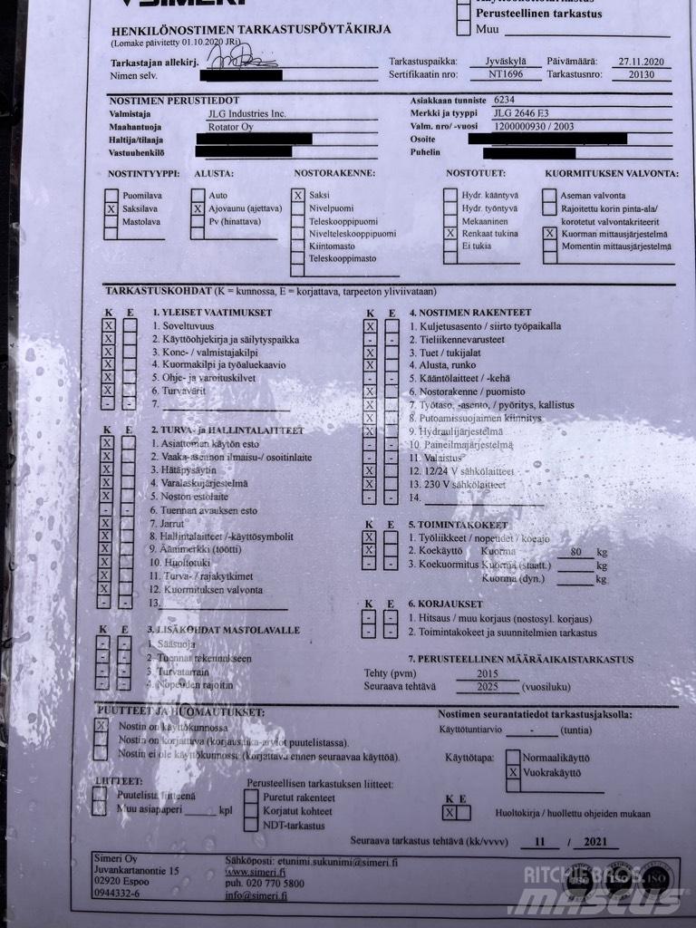 JLG 2646 E 3 Šķerveida pacēlāji