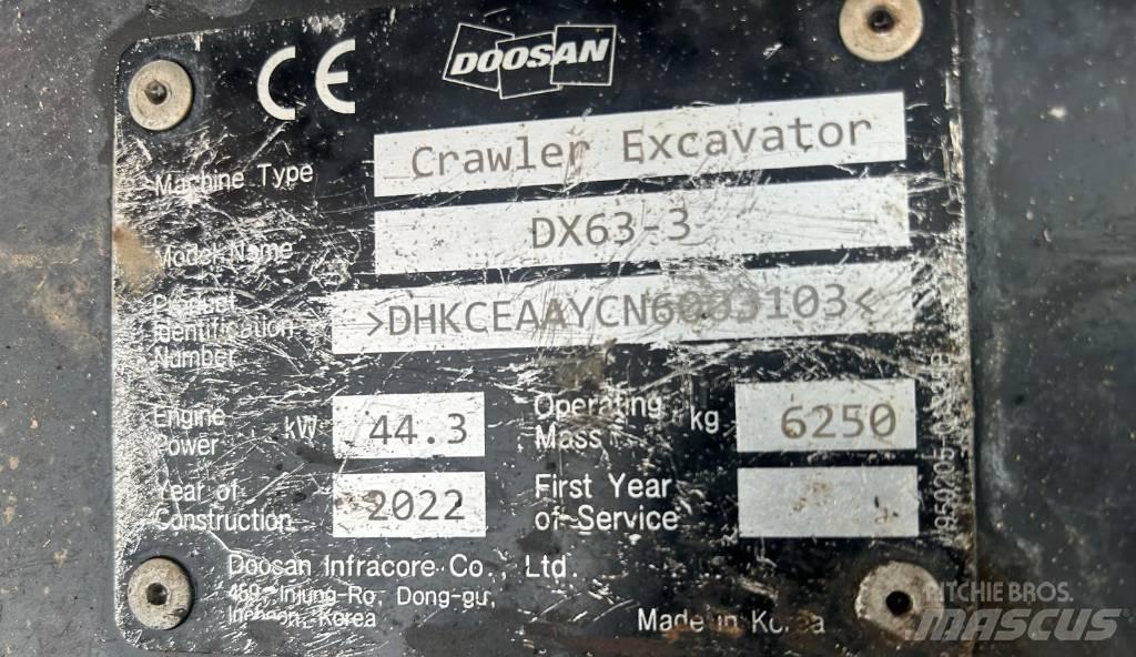 Doosan DX 63-3 Kāpurķēžu ekskavatori