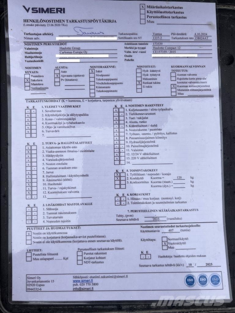 Haulotte Compact 12 Šķerveida pacēlāji