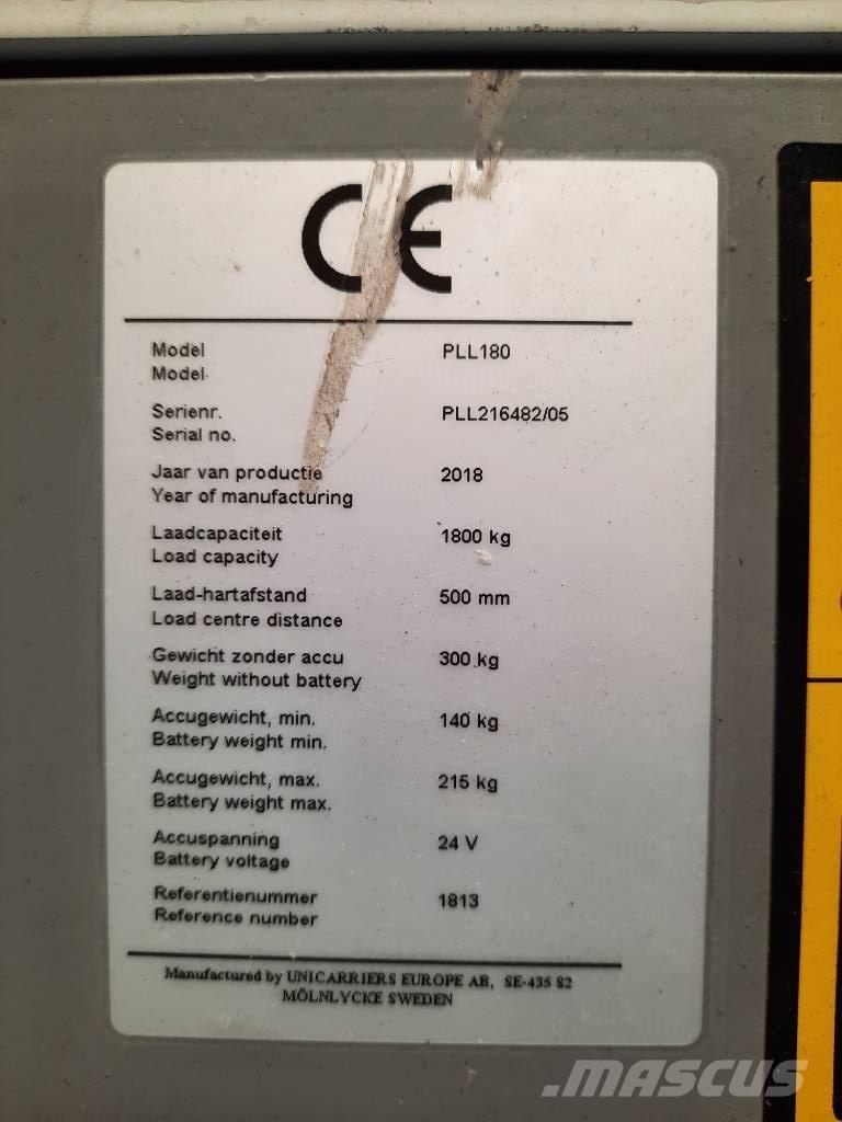UniCarriers PLL180 Zemie palešu pacēlāji