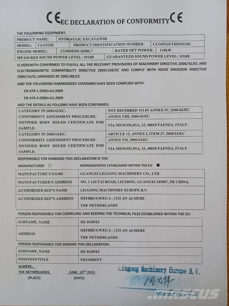 LiuGong CLG 922 E Kāpurķēžu ekskavatori