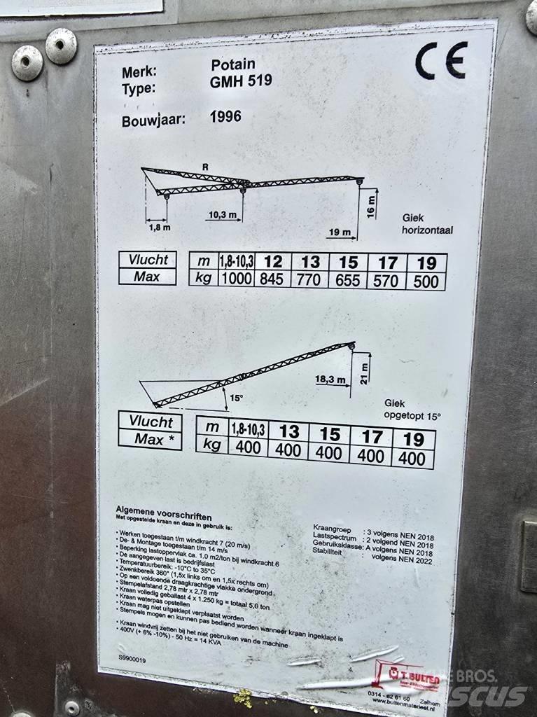 Potain GMH 519 Torņa celtņi