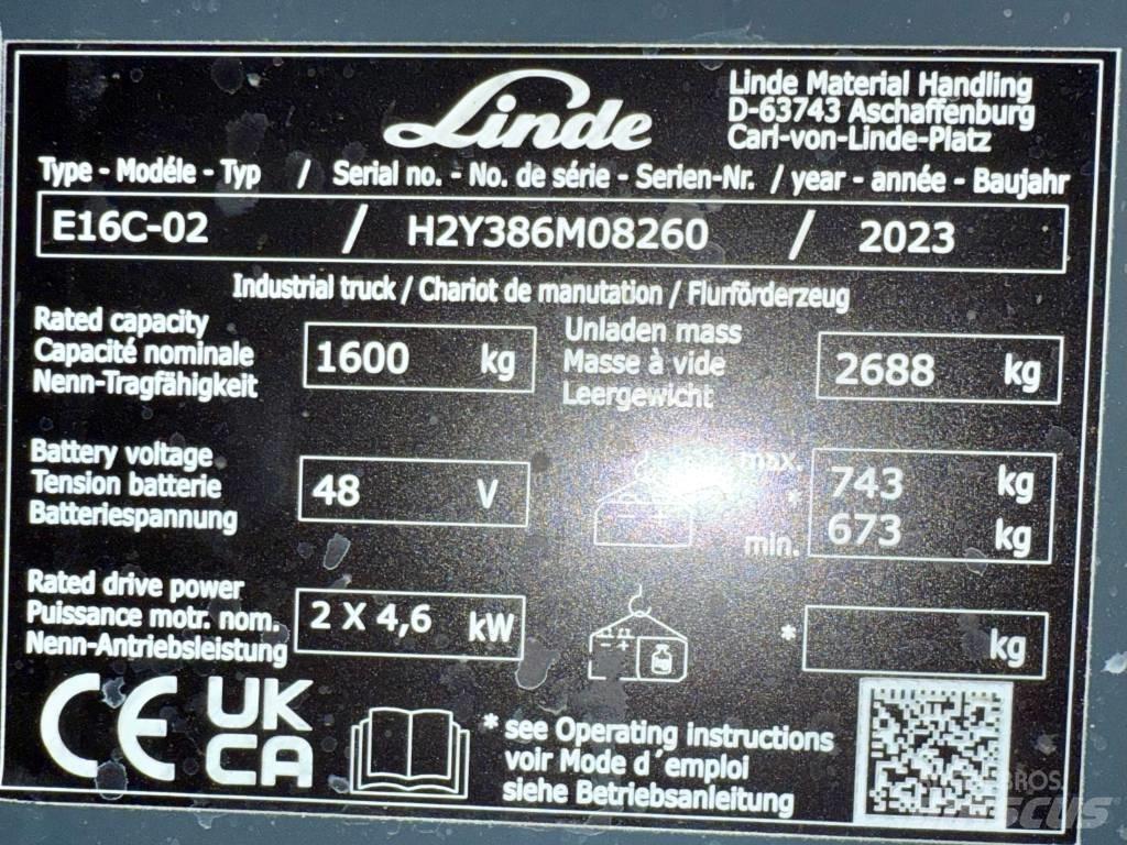 Linde E16C/386-02 Elektriskie iekrāvēji