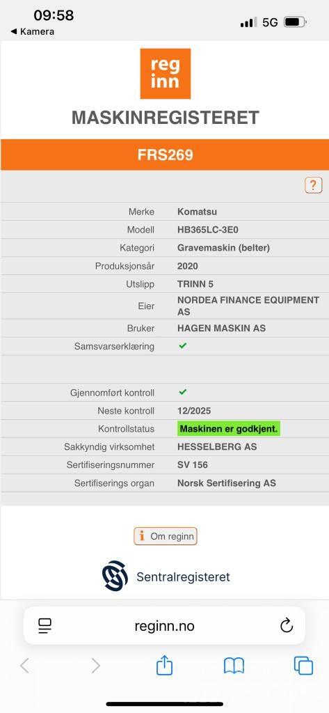 Komatsu HB365LC-3E0 Kāpurķēžu ekskavatori
