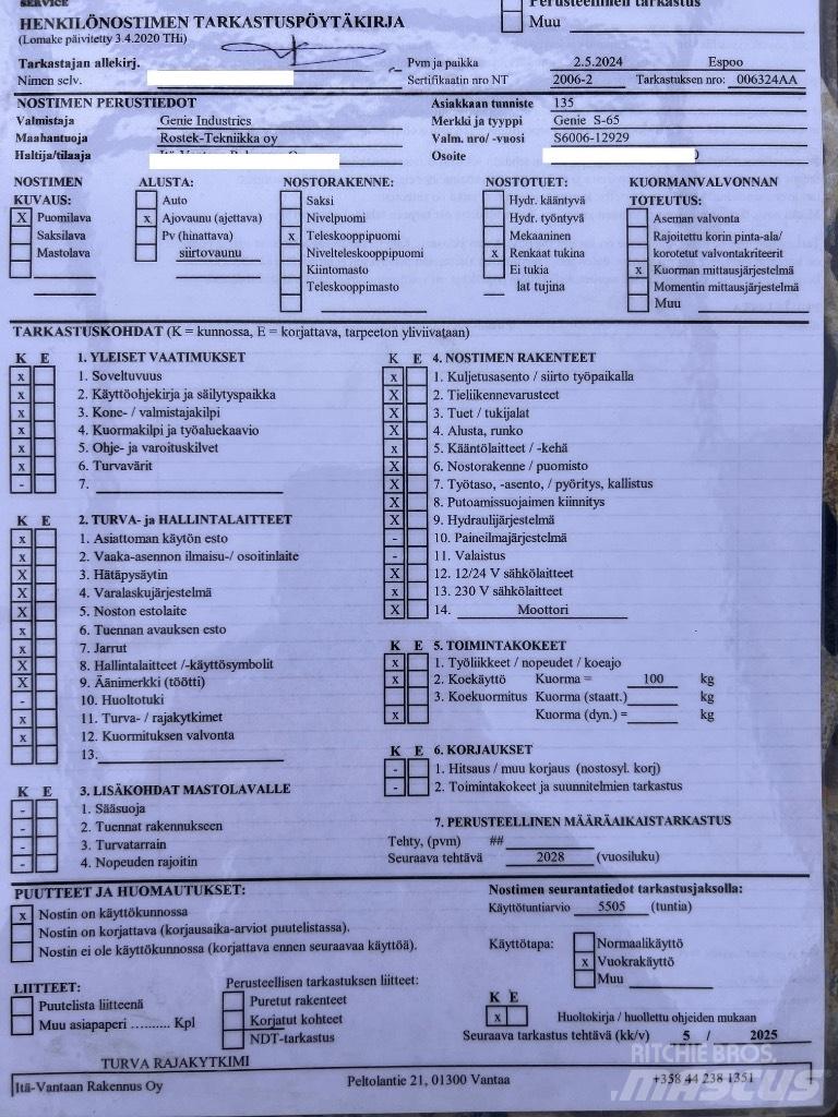 Genie s 65 Strēles pacēlāji
