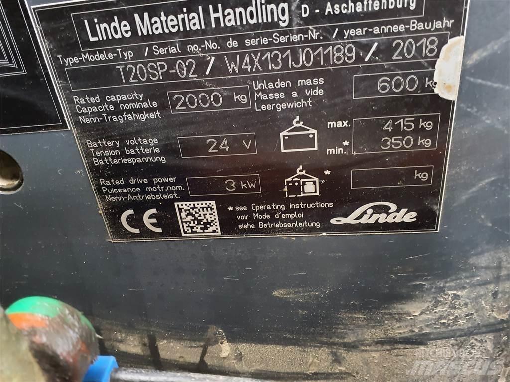 Linde T20SP kurz Zemie palešu pacēlāji