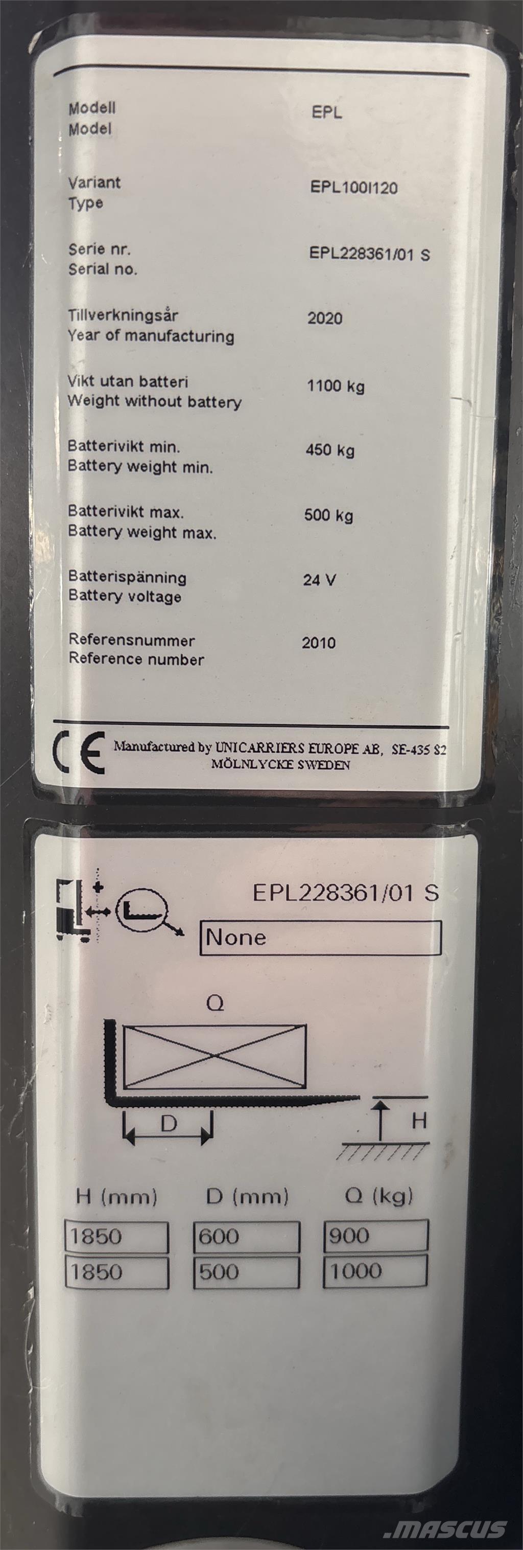 UniCarriers EPL100 Pasūtījumu savācējs mazam augstumam