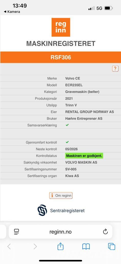 Volvo ECR 235 EL Kāpurķēžu ekskavatori