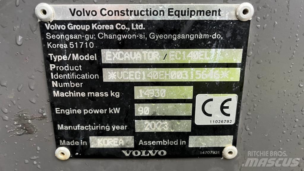 Volvo EC140EL Kāpurķēžu ekskavatori