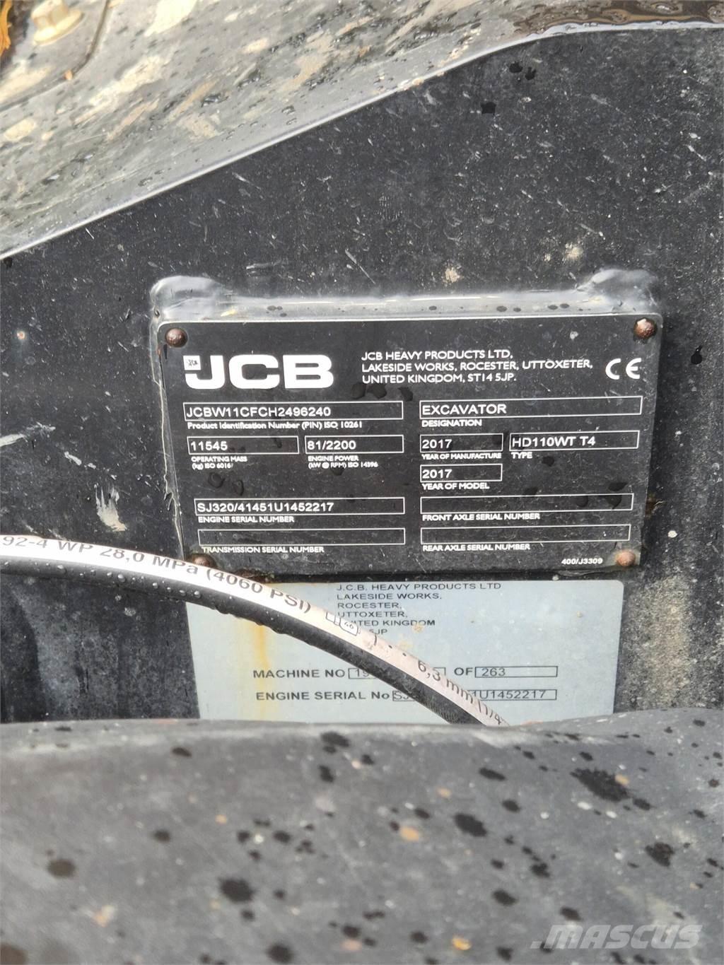 JCB 110W Hydradig Ekskavatori uz riteņiem