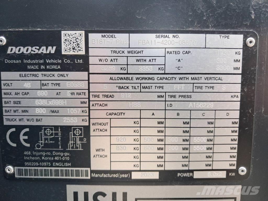 Doosan B18T-7 PLUS Elektriskie iekrāvēji