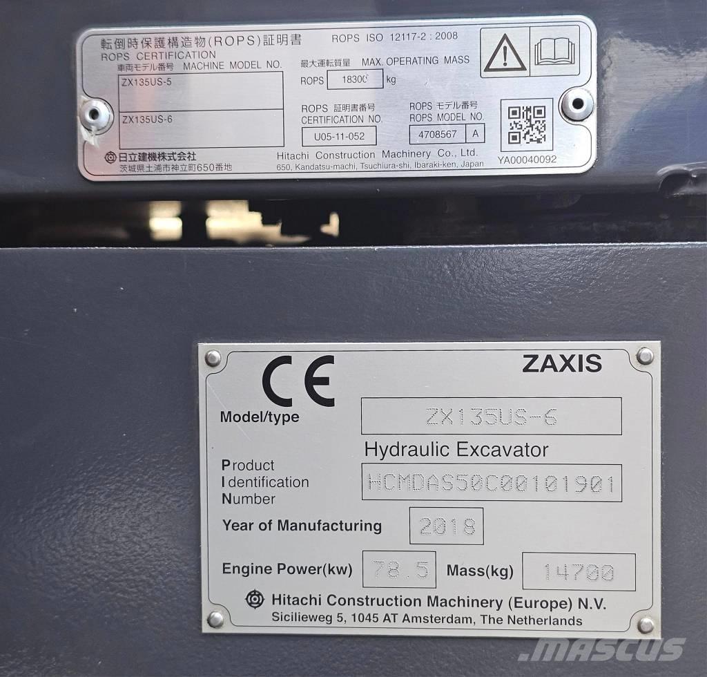 Hitachi ZX 135 US-6 Kāpurķēžu ekskavatori