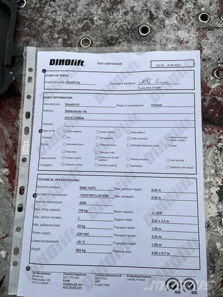 Dino 105TL Pacēlājplatformas - piekabes