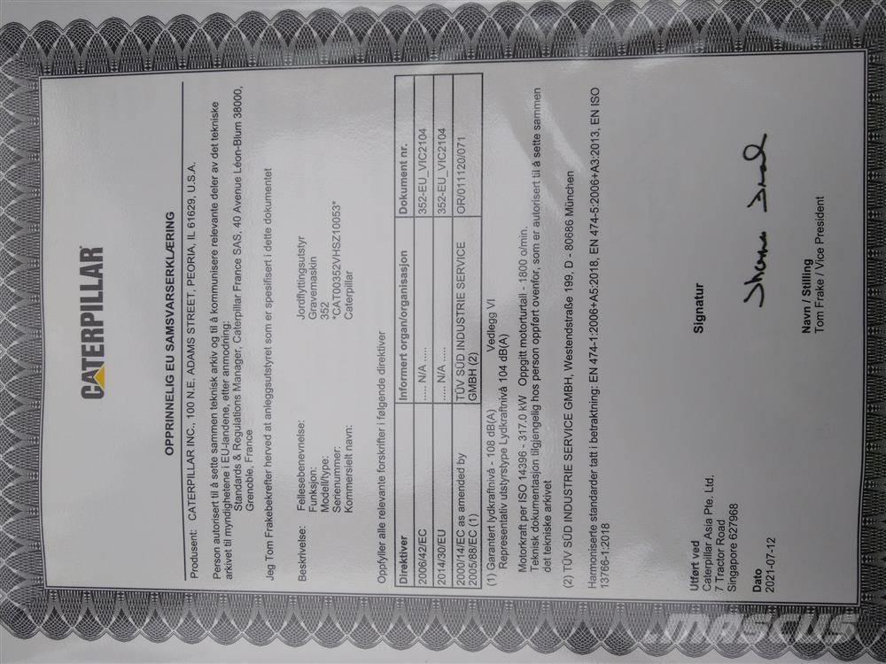 CAT 352 Kāpurķēžu ekskavatori