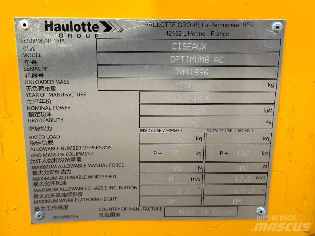 Haulotte OPTIMUM 8 Šķerveida pacēlāji