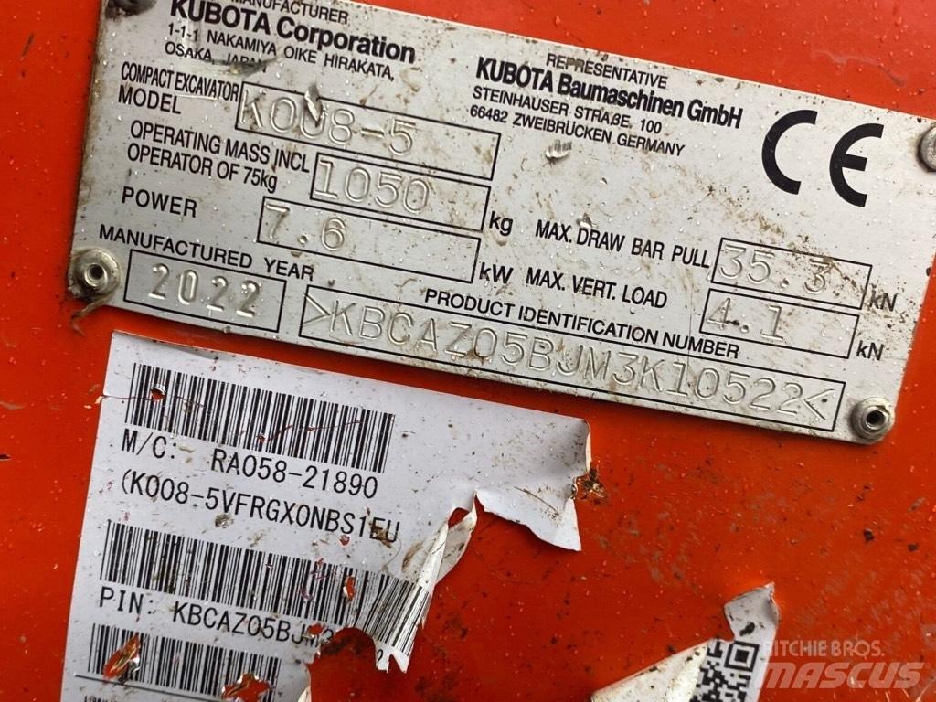 Kubota K008-5 Mini ekskavatori < 7 t