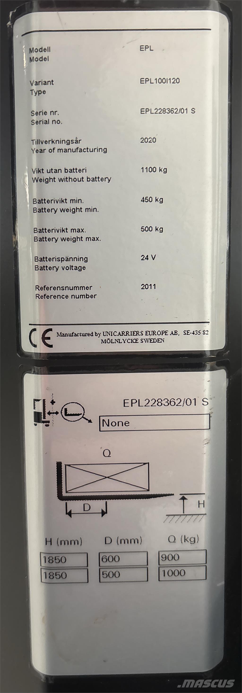 UniCarriers EPL100 Pasūtījumu savācējs mazam augstumam