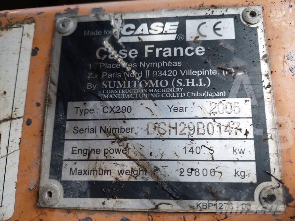 CASE CX 290 Kāpurķēžu ekskavatori