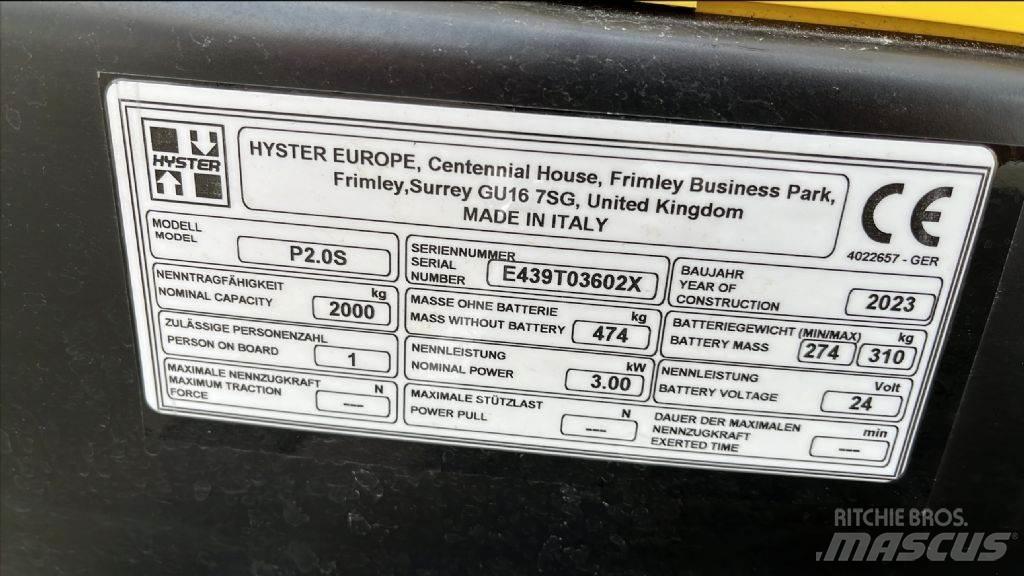 Hyster P 2.0 S Zemie palešu pacēlāji