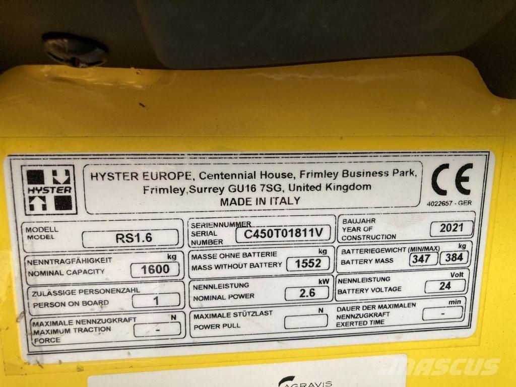 Hyster RS 1.6 IL Pašgājēji krautnētāji