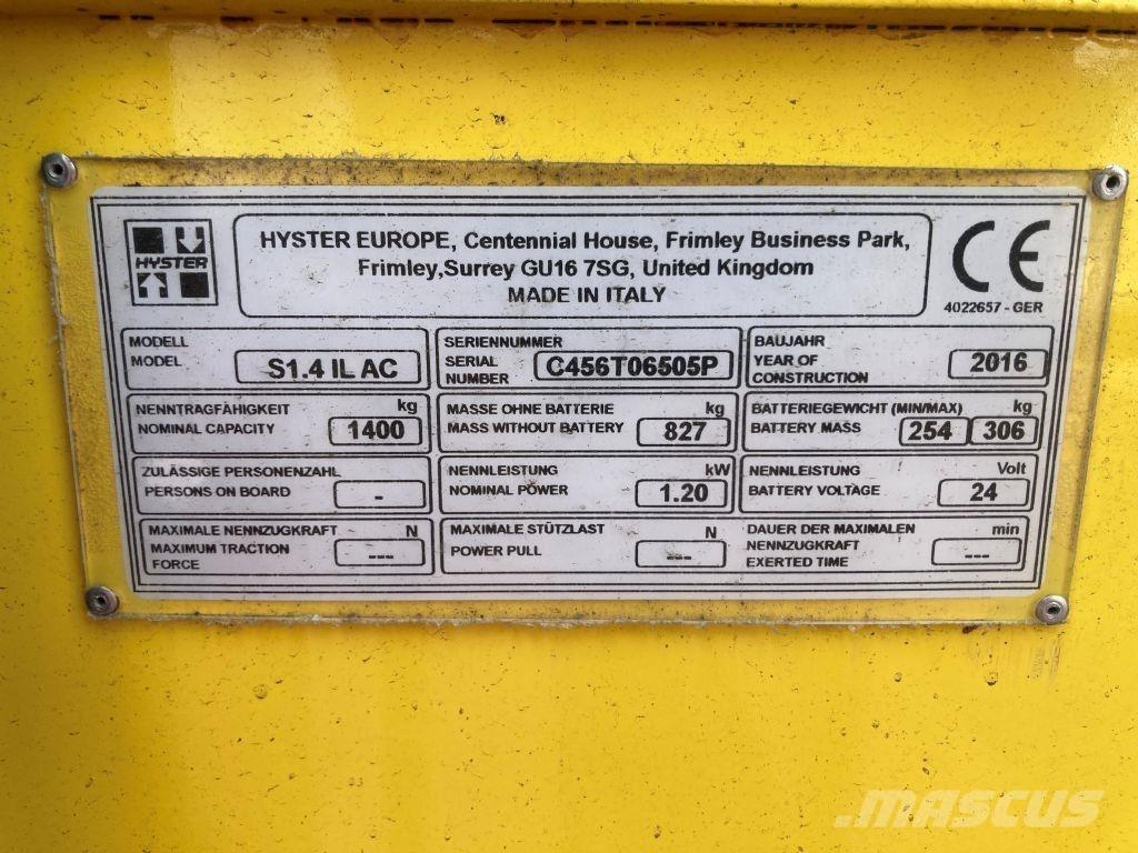 Hyster S 1.4 IL Krautnētāji