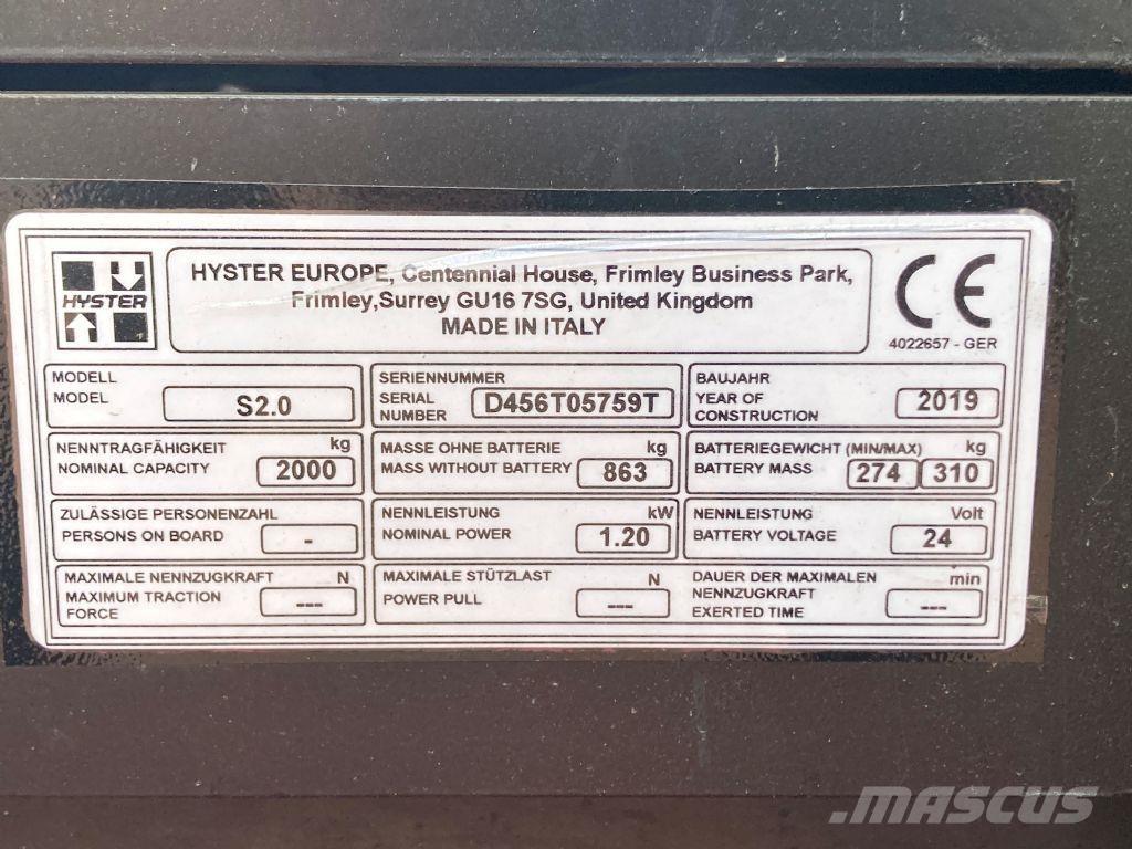 Hyster S 2.0 Krautnētāji