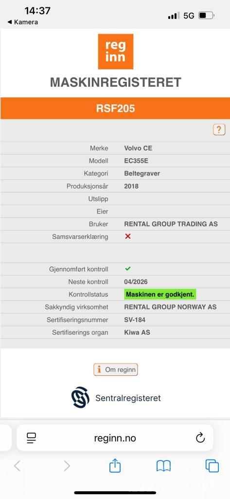 Volvo ECR355EL Kāpurķēžu ekskavatori