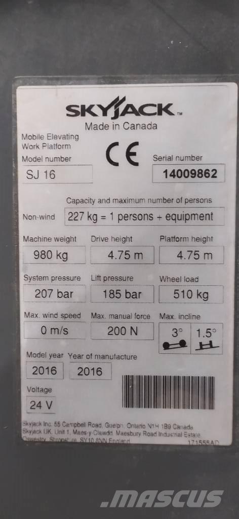 SkyJack SJ 16 Vertikālie pacēlāji
