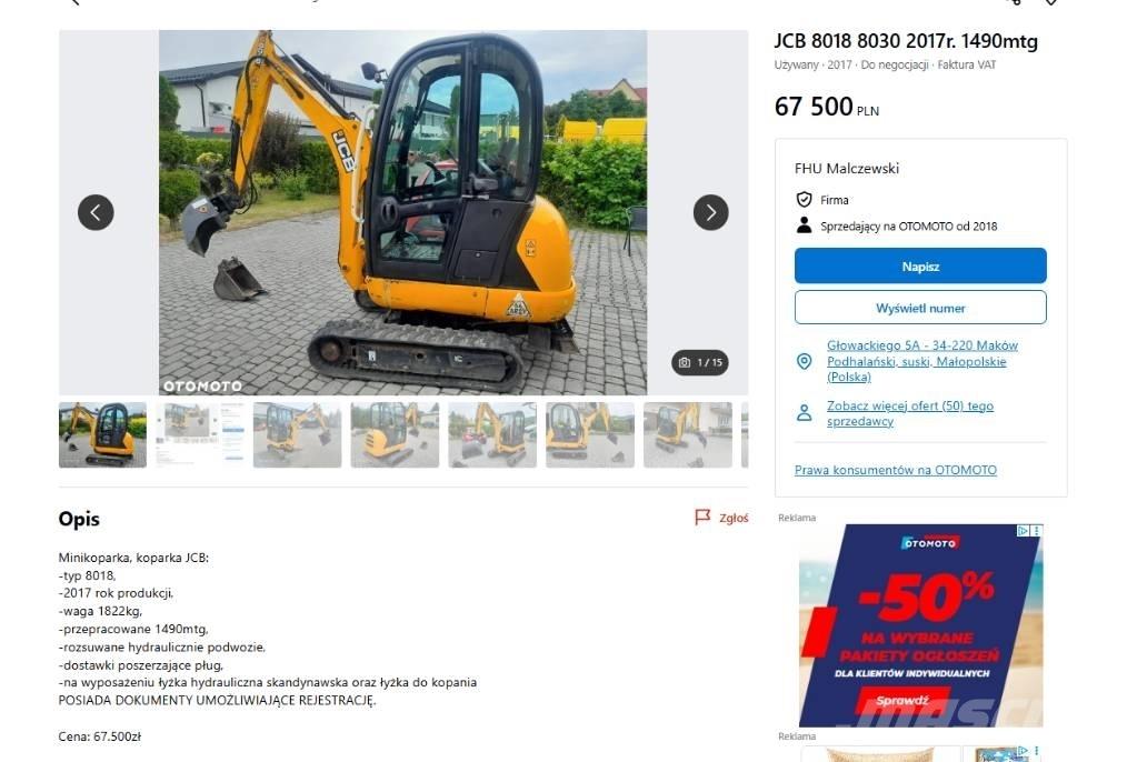 JCB 8030 Mini ekskavatori < 7 t